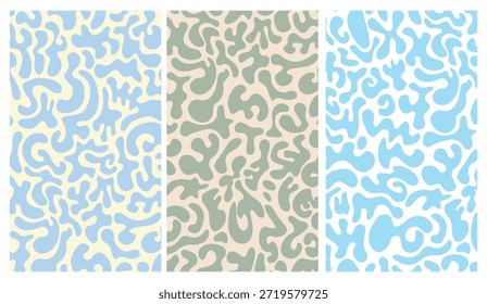 Padrão de espiral abstrato, azul e verde, formas orgânicas, desenhos sem costura, para impressão digital de papel e tecido, estética calma, 173 caracteres