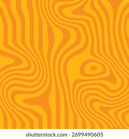 Abstract Swirl Psychedelic Groovy Pattern. Orange Yellow Waves. Abstract Fluid Line Texture Background Design. Wavy Spiral Vector Backdrop