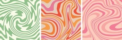 Abstract Swirl Retro 70s Groovy Wavy Background Pattern Vector Set Illustration