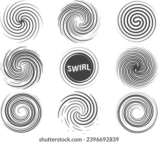 Abstract swirl set dynamic flow black white icon. Vector illustration.