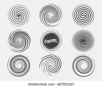 Abstract swirl set dynamic flow black white icon. Vector illustration.