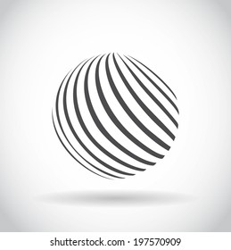 Abstract swirl sphere globe symbol, business concept template of isolated round icon with shadow on white background. Business, corporate, office and marketing item icon. Logo design