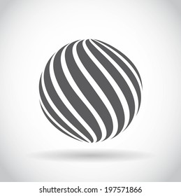 Abstract swirl sphere globe symbol, business concept template of isolated round icon with shadow on white background. Business, corporate, office and marketing item icon. Logo design