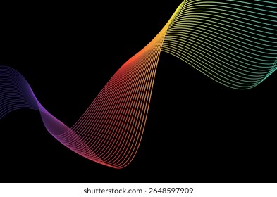Abstract swirl stripes line colourful on black background. Luxury, bright and modern concept with copy space.