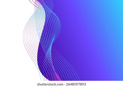 Abstract swirl stripes line neon blue on gradient background background. Luxury, bright and modern concept with copy space.