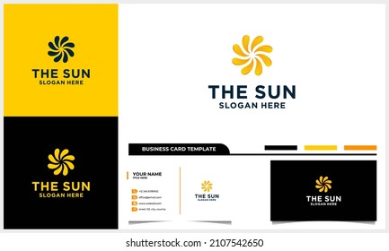 abstract swirl sun logo design concept with business card template