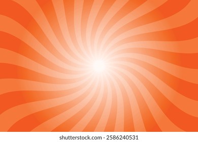 Abstract Swirl Sunburst Orange Background. Willpower Orange Sunbeams Pattern. Colorful Spinning Lines Background for Template, Banner, Poster, Flyer. Sweet Rotating Cartoon Swirl or Whirlpool.