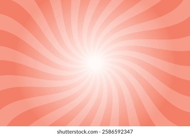 Abstract Swirl Sunburst Orange Background. Salmon Orange Sunbeams Pattern. Colorful Spinning Lines Background for Template, Banner, Poster, Flyer. Sweet Rotating Cartoon Swirl or Whirlpool.