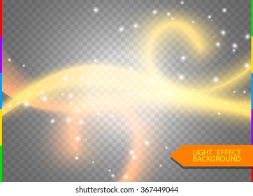 Abstract swirl transparent special light effect. Vibrant wave with spark on transparent background. Magic floral motif luminosity modern design.