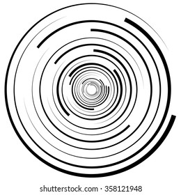 Abstract swirl, twirl, spiral element, rotating shape. Black and white vector