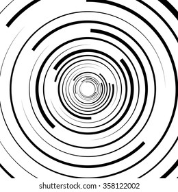 Abstract swirl, twirl, spiral element, rotating shape. Black and white vector