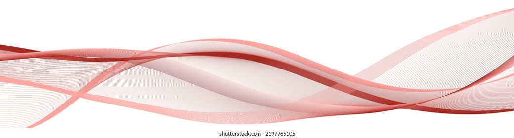 Abstract swirl wave swoosh, undulate dynamic  sound wave. Red pale color flow, twisted curve lines. Isolated design element on white background, vector illustration