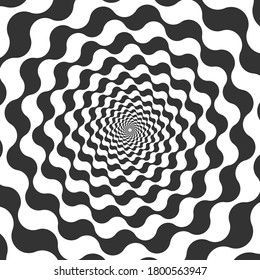 Abstract swirled silhouette. Swirl circle creating illusion, deceptive motion. Black and white spin used for hypnotic effect and client concentration, mesmerism concept vector illustration