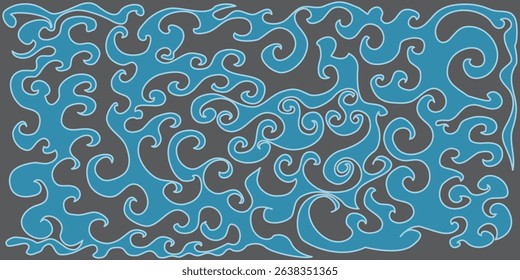 Abstract swirling aqua shapes with grey background, illustration design.