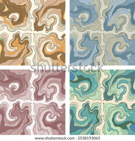 Abstract swirling background texture in 4 color sets