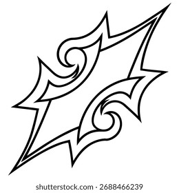 Design de redemoinho abstrato com bordas afiadas e linhas curvas criando uma forma dinâmica e ornamental