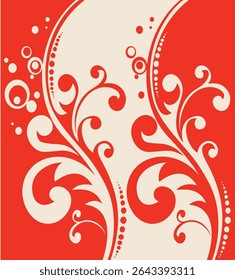 Abstract Swirling Floral Design with Red and Cream Background