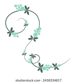 Abstract swirling grapevine in flat design. Ornate curved liana with berries. Vector illustration isolated.