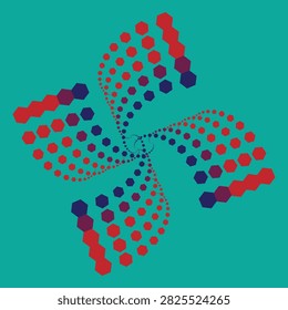 Abstract Swirling Hexagons and Dots Pattern on Teal Background