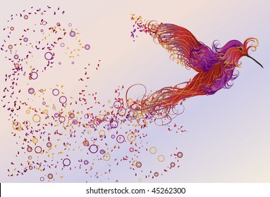 Abstract swirling humming bird illustration