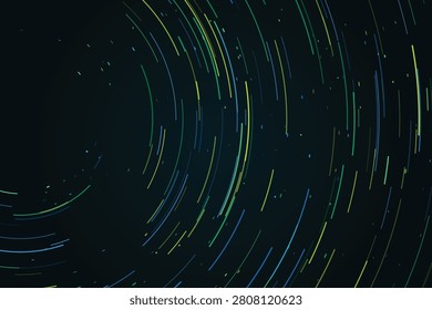 Abstract swirling light trails on cosmic dark background, lighttrails swirls neon blue