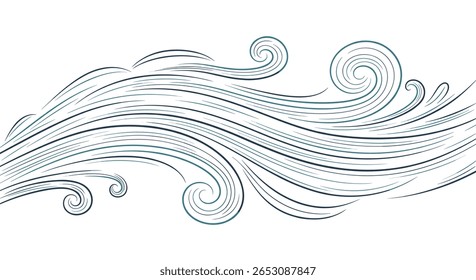 Abstract swirling lines of dashed patterns creating a gentle breeze effect with elegant curls and flowing movements creating a serene artistic composition