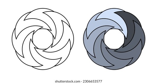 Abstract swirling logo and icon. Modern round line shape. Vector isolated on white background.