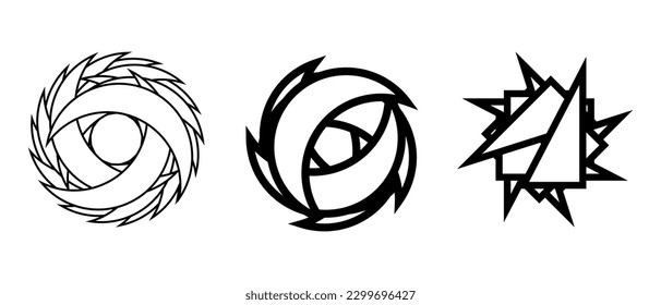 Abstract swirling logos and icons. Modern round line shapes. Vector isolated on white background.