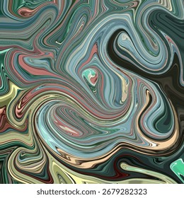Abstract swirling marble design in green, red, and beige tones, fluid organic movement ideal for backgrounds, art prints, and stylish fashion textures.