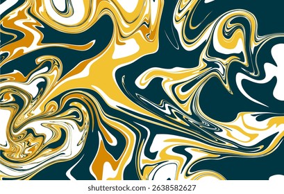 Abstract Swirling Marble Texture Teal, Gold, and White Fluid Art Design