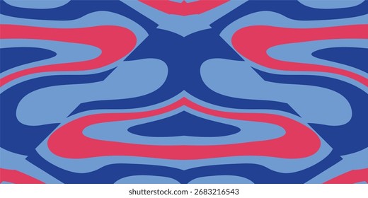 Abstractas patrón de remolinos de azules y rosas formando un diseño orgánico simétrico.