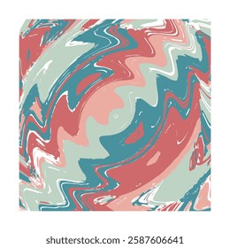 abstract swirling pattern with a harmonious blend of colors, including shades of coral pink, teal blue, muted green, and white