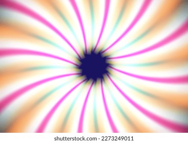Abstract swirling radial pattern background of pink, yellow and green stripes. Helix sunburst vector background