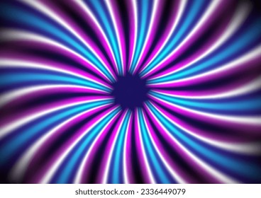 Abstract swirling radial pattern background of pink, blue and white stripes. Helix sunburst vector background