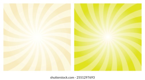 Abstractas remolino radial sol colorido conjunto de fondo de Vector. Plantilla de fondo de sunburst de limón y lima para Anuncio, negocios, publicidad en redes sociales. Fondo de dibujos animados.