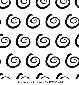 Abstract swirling spirals seamless pattern. Geometric black decorative shapes on white vector background. Swirl motif with creative minimalism.