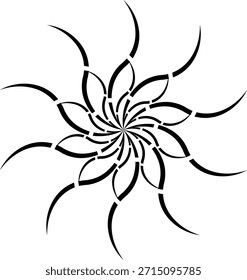 Ornamento Abstractas del Vector del Mandala de la estrella del remolino. Diseño de flores tribales en blanco y negro. Líneas de remolino de adorno y un arreglo floral simétrico y estelar. Fondos, motivos de invitación y decorativos.
