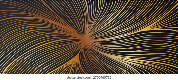 Padrão abstrato de anel de árvore girando em ouro cintilante sobre uma fundação escura. Perfeito para convites, fundos de logotipo, gráficos premium e uso de design moderno.