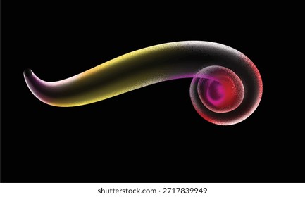 Abstrakter wirbelnder, lebendiger, heller Farbverlauf, der eine Spiralform auf dunkelschwarzem Hintergrund mit glühenden Partikeln bildet