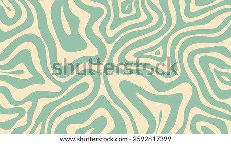 Abstract swirls in muted turquoise and beige, creating a retro-inspired design reminiscent of the 1970s with organic flowing patterns and a vintage aesthetic ideal for backgrounds