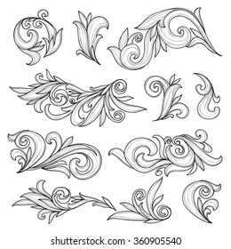 Abstract swirls page ornaments, calligraphic vintage design elements