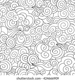 Abstract swirls seamless pattern Wave background with hand drawn curl elements.