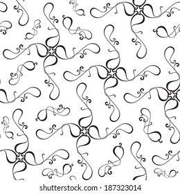Abstract swirls, waves, curls. Seamless texture in black and white