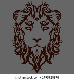 abstract swirly lion face on grey background, tattoo design