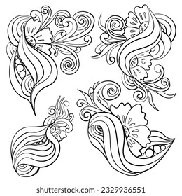 abstract swirly motifs, coloring page or tattoo design vector illustration