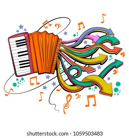 Abstract swirly musical background with Accordion music instrument in vector