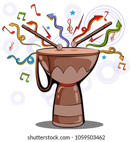 Abstract swirly musical background with Djembe Bongo Drum music instrument in vector