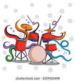 Abstract swirly musical background with Drum music instrument in vector