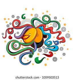 Abstract swirly musical background with Manjira clash cymbals music instrument in vector