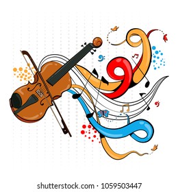 Abstract swirly musical background with Violin music instrument in vector